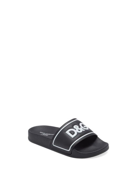 Dolce & Gabbana Logo Slide Sandal in Black at