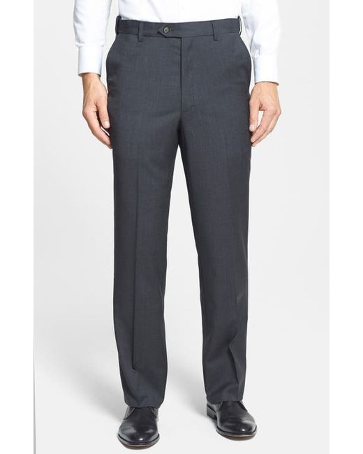 Berle Self Sizer Waist Flat Front Lightweight Plain Weave Classic Fit Trousers in at