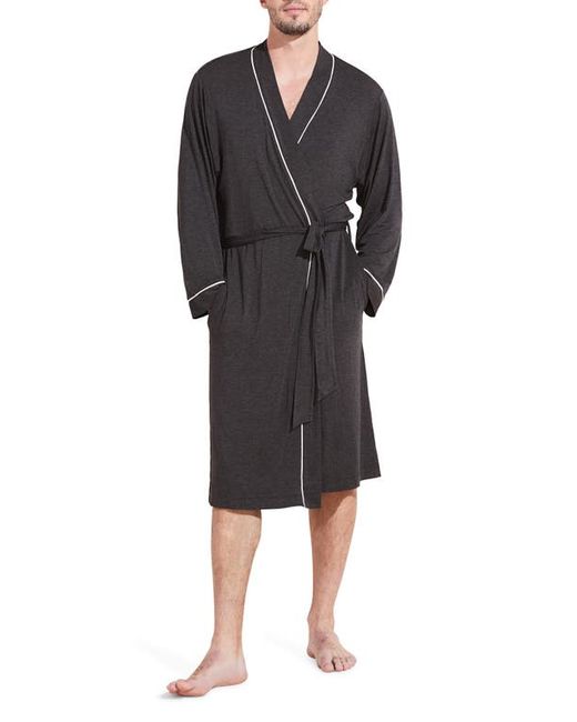Eberjey William Lightweight Knit Robe in Charcoal Heather/Ivory at