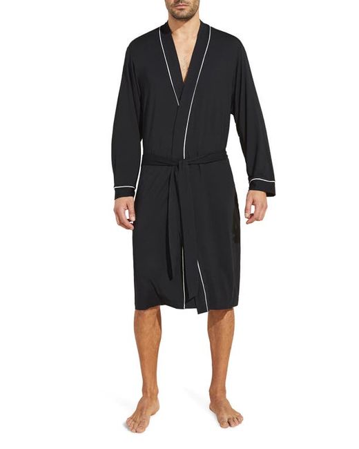Eberjey William Lightweight Knit Robe in Black/Ivory at