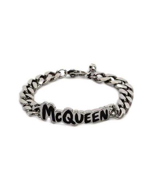Alexander McQueen Graffiti Logo Link Bracelet in Black at