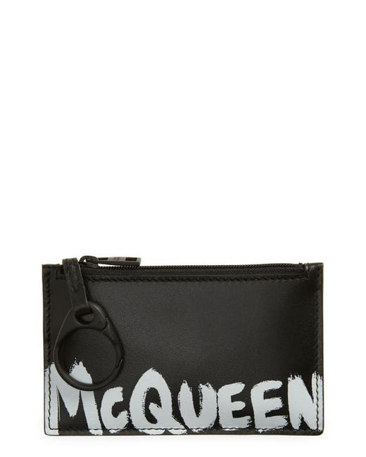 Alexander McQueen Graffiti Leather Zip Card Case in Black at