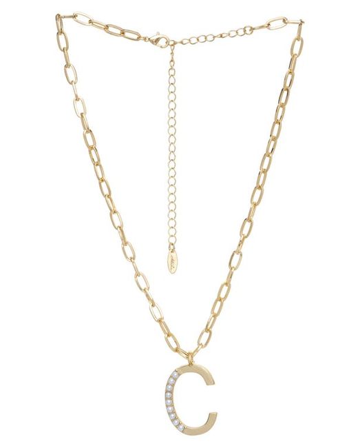Ettika Imitation Pearl Initial Pendant Necklace in C at