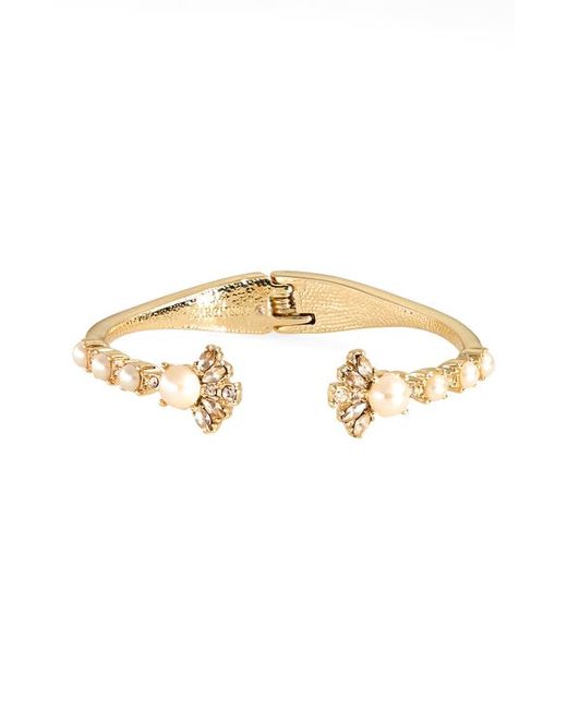 Marchesa Cultured Pearl Crystal Hinged Cuff Bracelet in Gold/Blush/Silk at