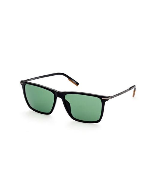 Z Zegna 59mm Rectangular Sunglasses in Shiny Black at