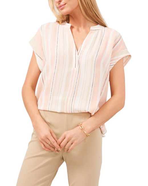 Chaus Split Neck Georgette Blouse in Taupe at