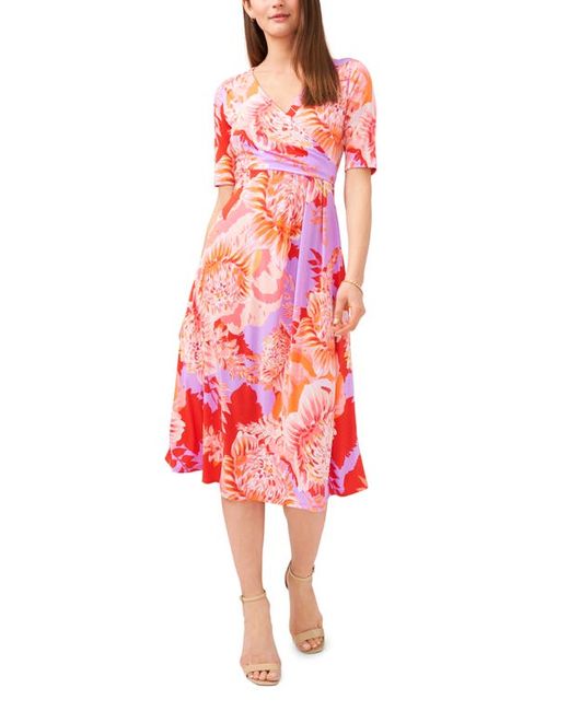 Chaus Floral Faux Wrap Midi Dress in Red at