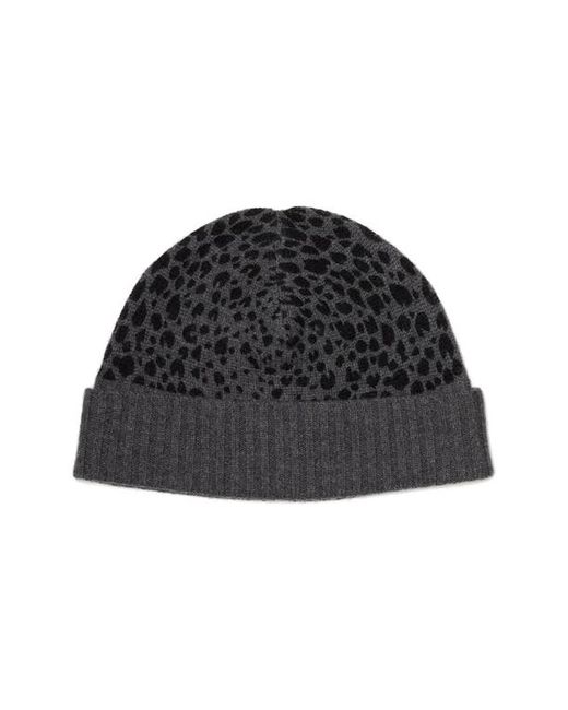 Good Man Brand Animal Print Recycled Cashmere Beanie in Black/Charcoal at