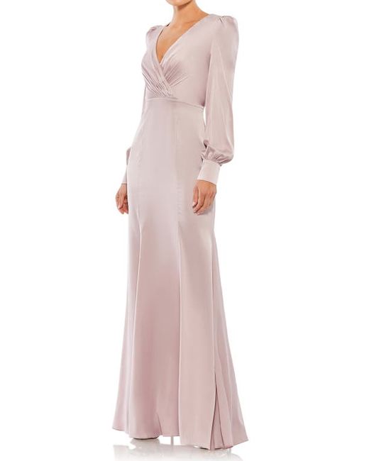 Mac Duggal Empire Long Sleeve Satin Trumpet Gown in at