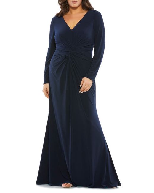 Mac Duggal Ruched Long Sleeve Jersey Trumpet Gown in at