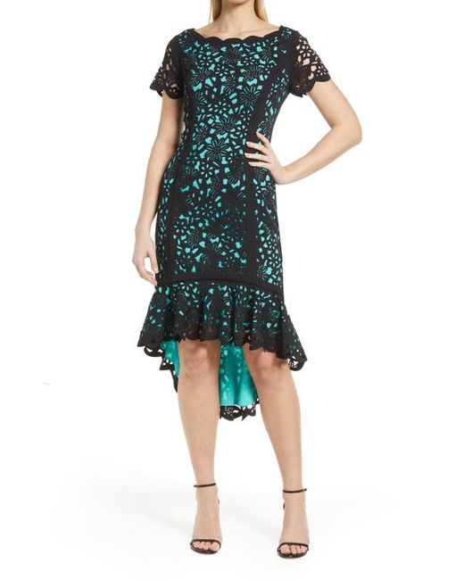 Shani Laser Cut Floral High-Low Cocktail Dress in Mint at