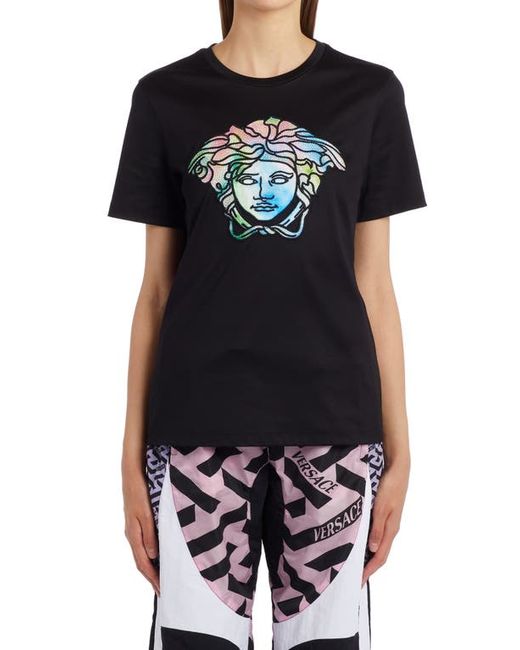 Versace First Line Versace Medusa Studded Appliqué T-Shirt in at