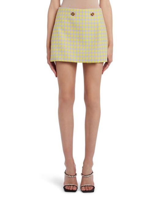 Versace First Line Versace Houndstooth Wool Tweed Faux Wrap Miniskirt in at