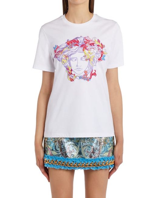 Versace First Line Versace Crystal Embellished Medusa Logo Cotton Graphic Tee in at