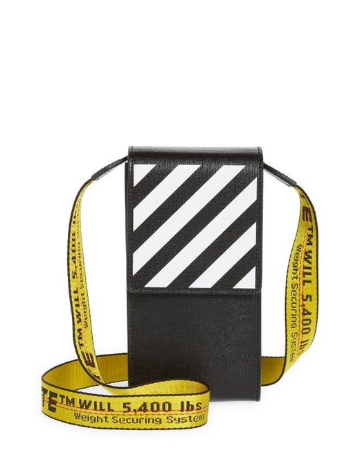 Off-White Diagonals Leather Neck Pouch in Black at