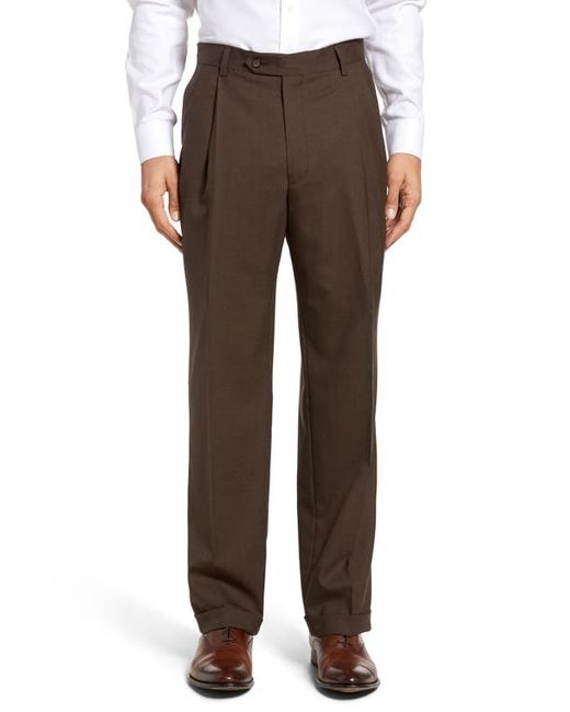 Berle Lightweight Plain Weave Pleated Classic Fit Trousers in at