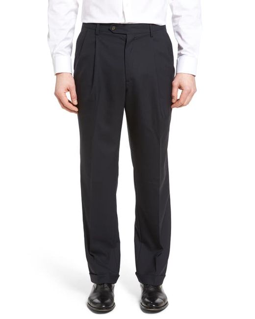 Berle Lightweight Plain Weave Pleated Classic Fit Trousers in at