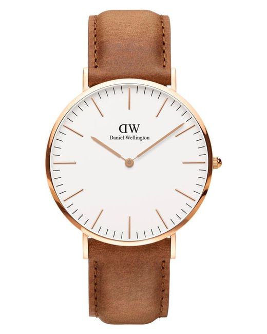 Daniel Wellington Classic Durham Leather Strap Watch 40mm in Brown/Eggshell/Rose Gold at