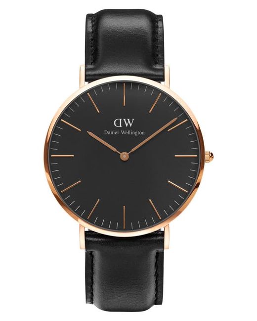 Daniel Wellington Classic Sheffield Leather Strap Watch 40mm in Black/Rose Gold at