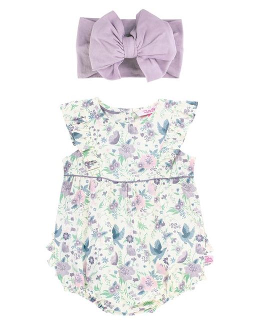 RuffleButts Hello Spring Waterfall Bubble Romper Bow Head Wrap Set in at