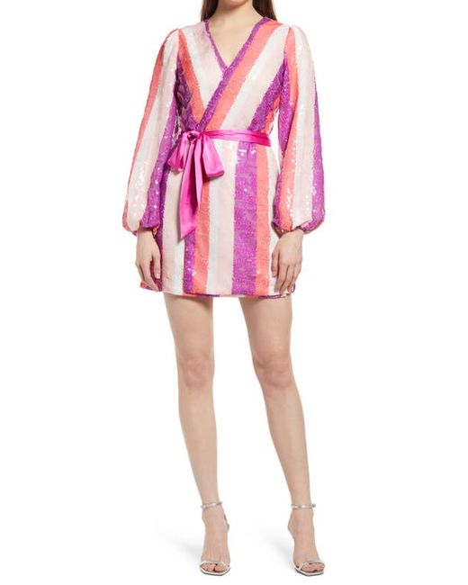 Btfl-Life Stripe Sequin Wrap Minidress in at