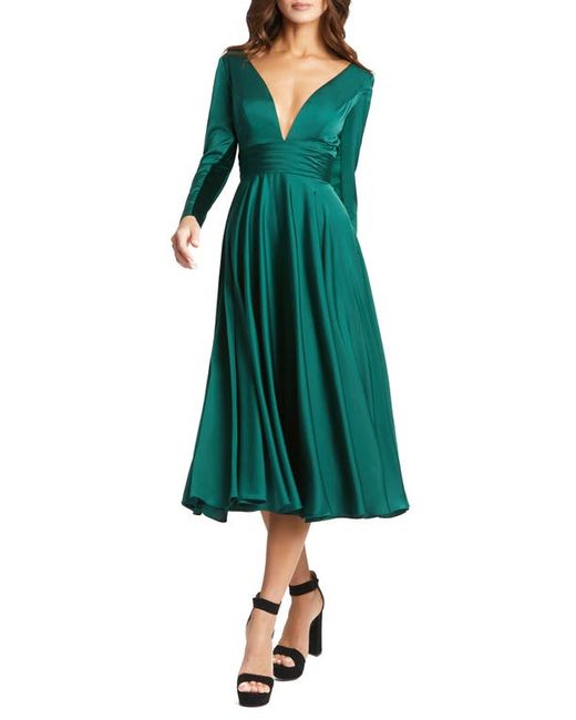 Mac Duggal Long Sleeve Plunge Neck Cocktail Midi Dress in at