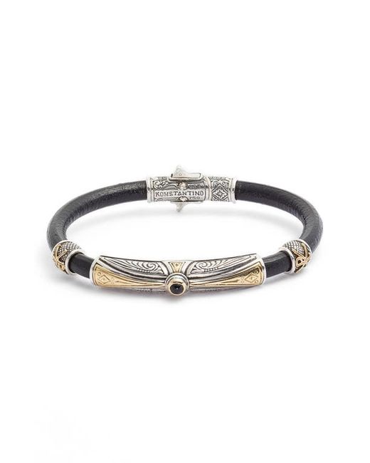 Konstantino Stavros Leather Bracelet with Onyx in Gold at