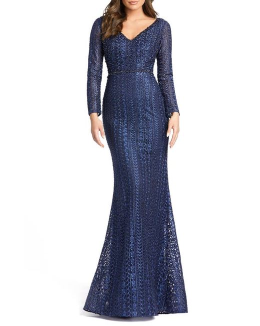 Mac Duggal Long Sleeve Lace Trumpet Gown in at