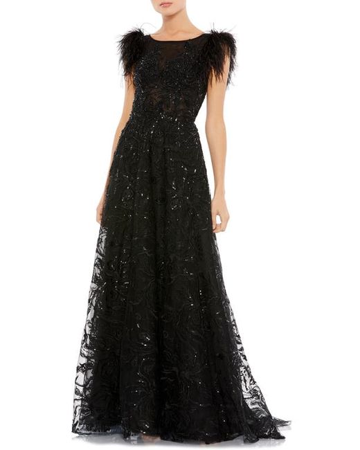 Mac Duggal Feather Cap Sleeve A-Line Gown in at