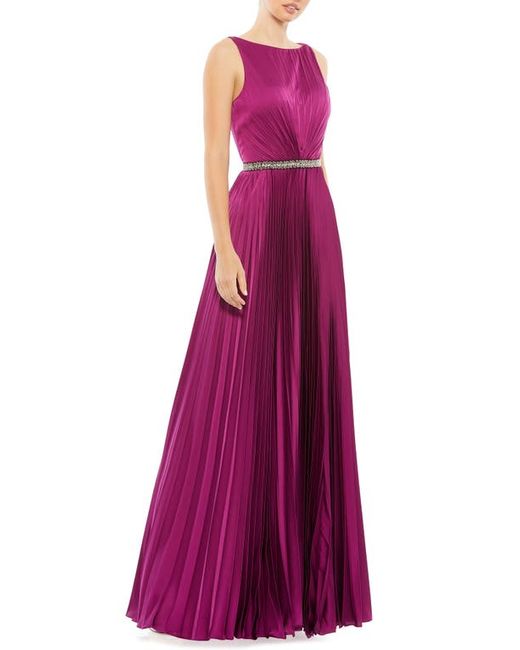 Mac Duggal Crystal Pleated Satin A-Line Gown in at