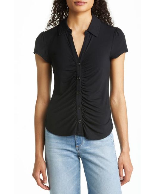 Sanctuary Dream Shirred Placket Knit Button-Up Shirt in at