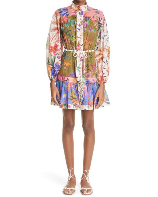 Zimmermann Tropicana Long Sleeve Belted Minidress in at