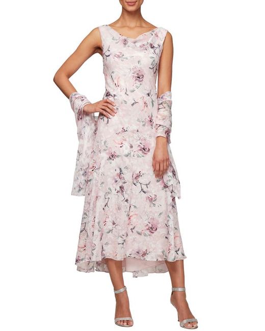 Alex Evenings Floral Burnout High/Low Chiffon Dress with Wrap in at