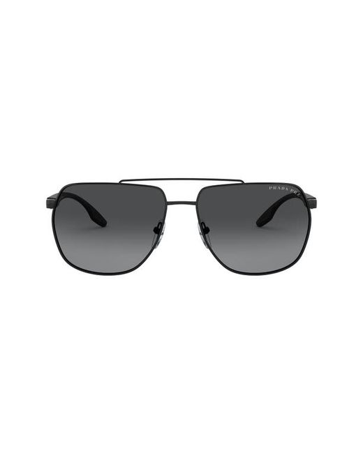 Prada Sport 62mm Polarized Oversize Aviator Sunglasses in Matte Black/Grey Gradient at