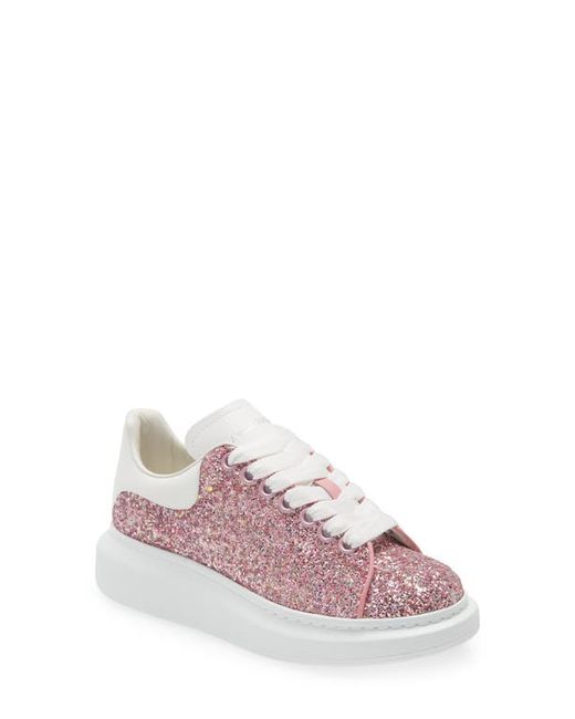 Alexander McQueen Oversized Glitter Sneaker in Rose Glitter/White at