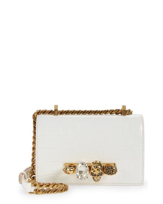 Alexander McQueen Mini Jeweled Croc Embossed Leather Satchel in at