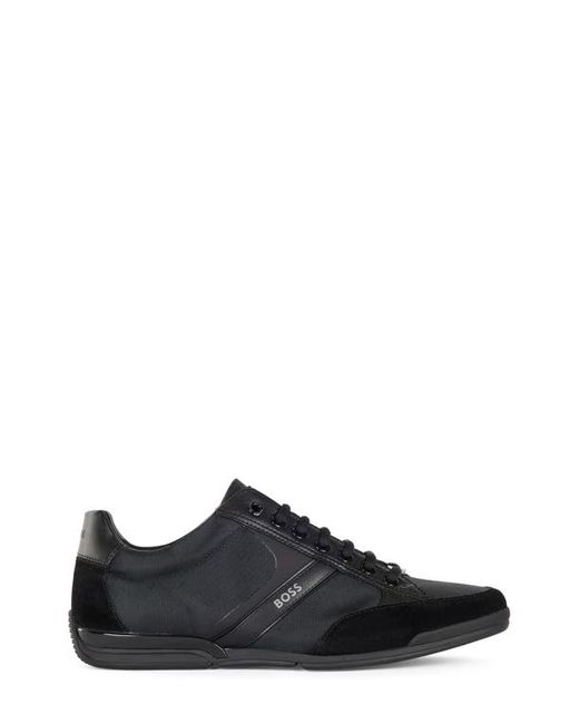 Boss Hugo Saturn Low Top Sneaker in Black Leather at