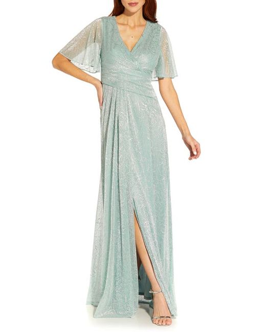 Adrianna Papell Metallic Mesh Drape A-Line Gown in at