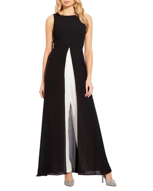 Adrianna Papell Crepe Overlay Jumpsuit in Black/Ivory at