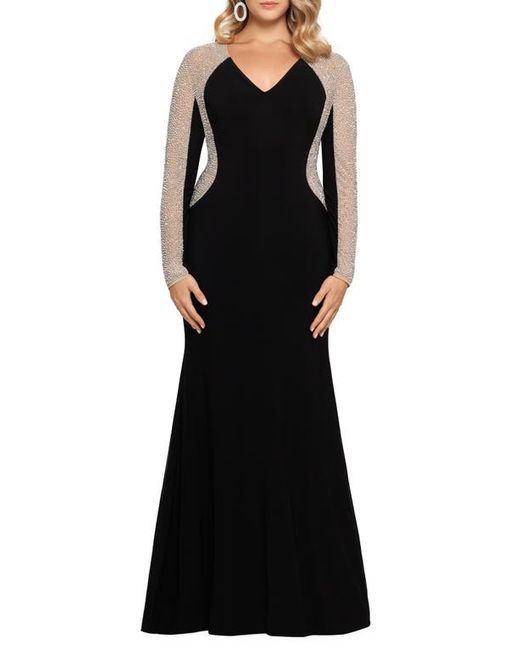 Xscape Crystal Beaded Long Sleeve Gown in at