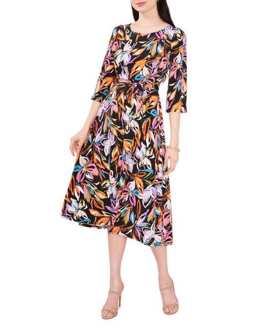 Chaus Floral Tie Waist A-Line Dress in Black/Multi at