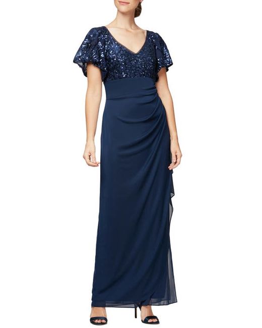 Alex Evenings Sequin Lace Ruched Chiffon Gown in at