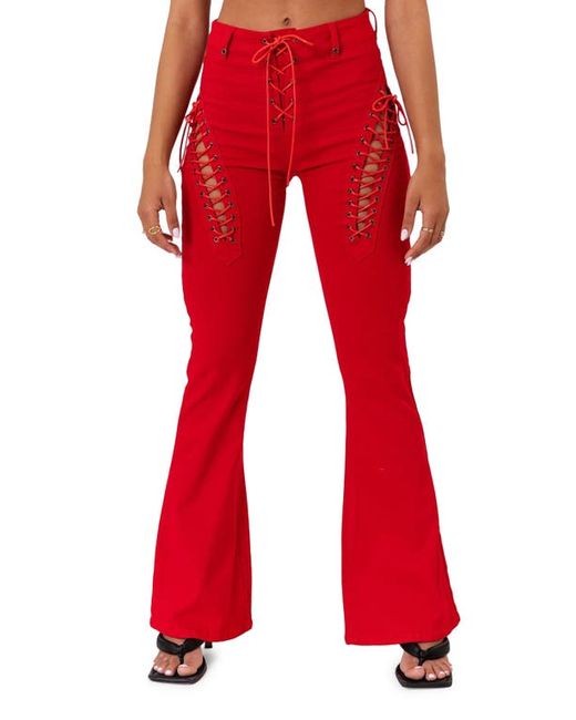 Edikted Engine Lace-Up High Waist Flare Jeans in at