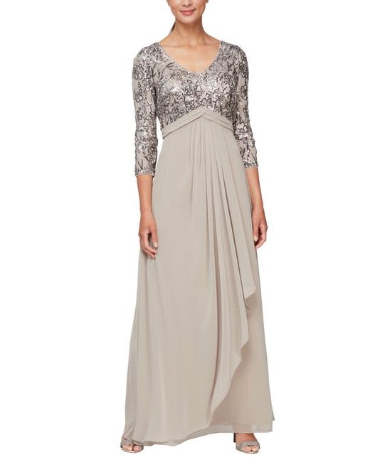 Alex Evenings Sequin Three-Quarter Sleeve Gown in at