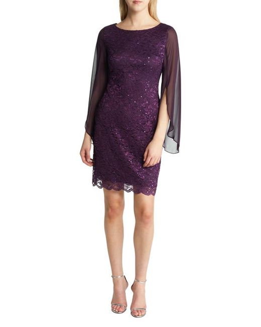 Connected Apparel Cape Long Sleeve Lace Cocktail Dress in at