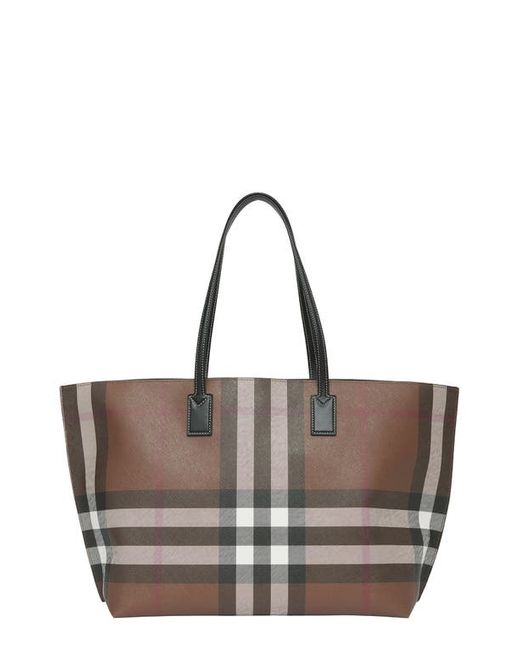 Burberry Medium Check E-Canvas Leather Tote in at