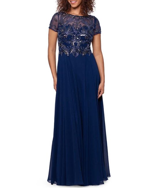 Xscape Beaded Short Sleeve Gown in at