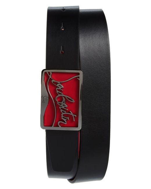 Christian Louboutin Ricky Logo Buckle Leather Belt in Black/Black Gunm at