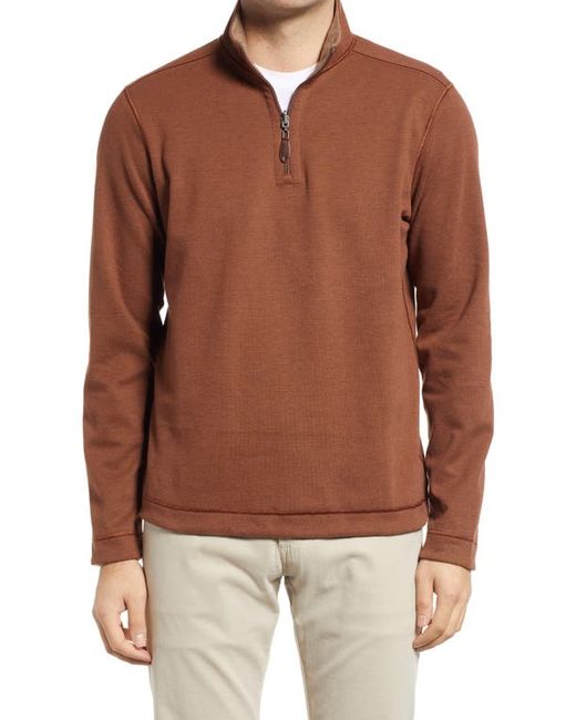 Johnston & Murphy Reversible Quarter Zip Pullover in Rust/Oatmeal at