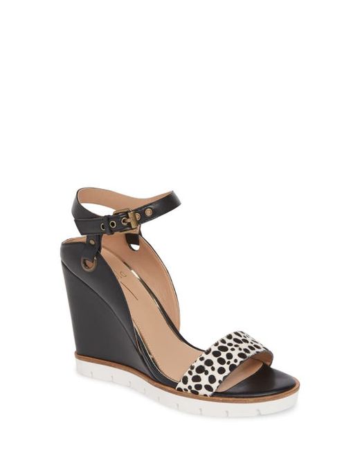 Linea Paolo Ella Wedge Sandal in Black Leather Calf Hair at